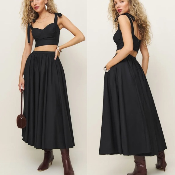Reformation Dresses & Skirts - NWT Reformation Magnolia Two Piece Skirt Set Midi Skirt And Top Size 8 Black